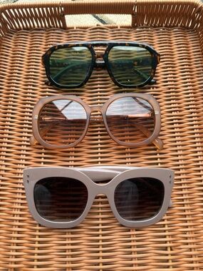 Three Fashion Sunglasses - Tortoise, Light Brown, and Gray